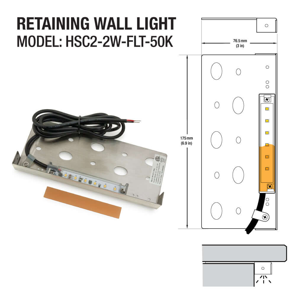 7 inch Outdoor Landscape Retaining Wall Light - 12V 2W 5000K(Daylight)