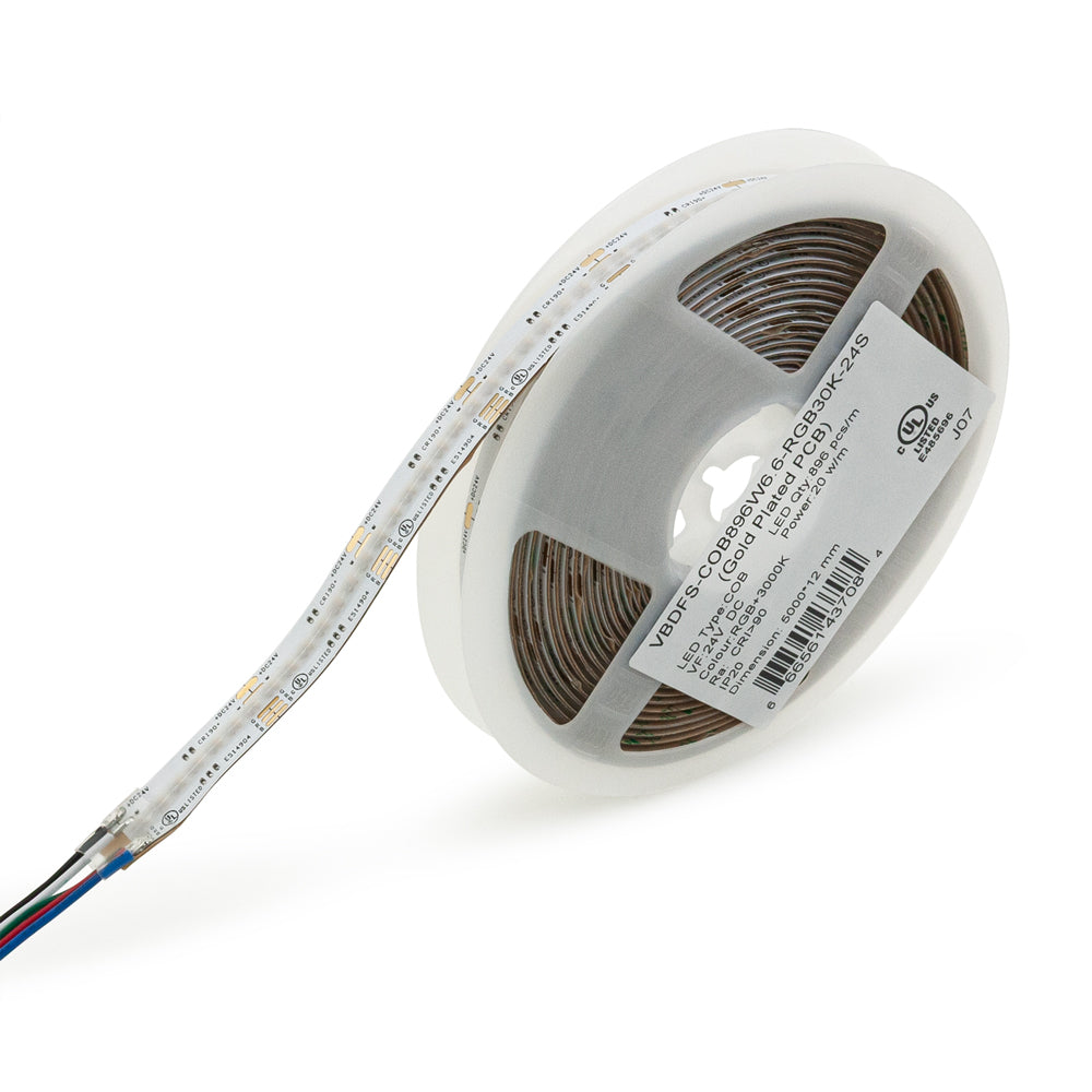 5M(16.4ft) Indoor LED Strip Light COB, 24V 6.6(w/ft) 896(LEDs/m) RGBW(3000K) Gold PCB