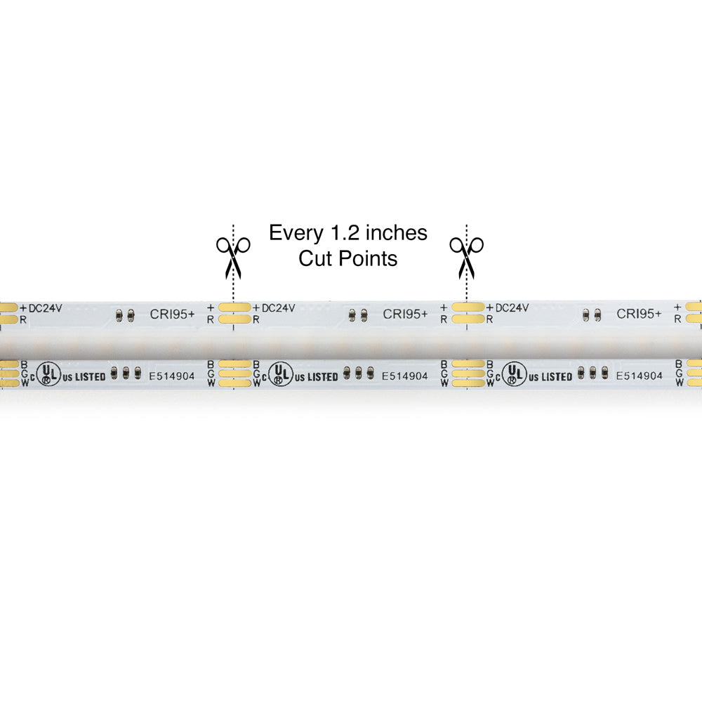 5M(16.4ft) Indoor LED Strip Light COB, 24V 6.6(w/ft) 896(LEDs/m) RGBW(3000K) Gold PCB