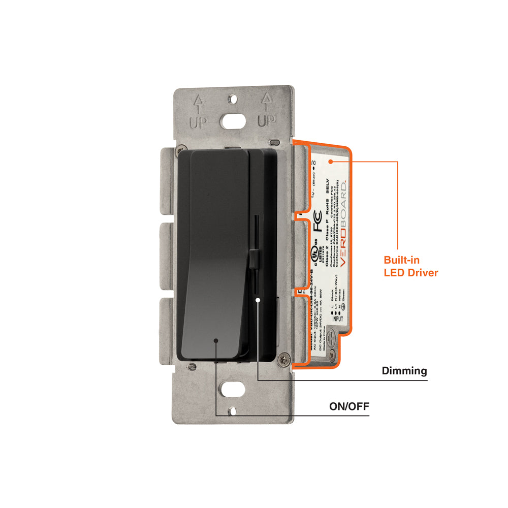 Black Single Gang Dimmer+Driver 2in1 96W 24V class2. Single pole/ 3Way