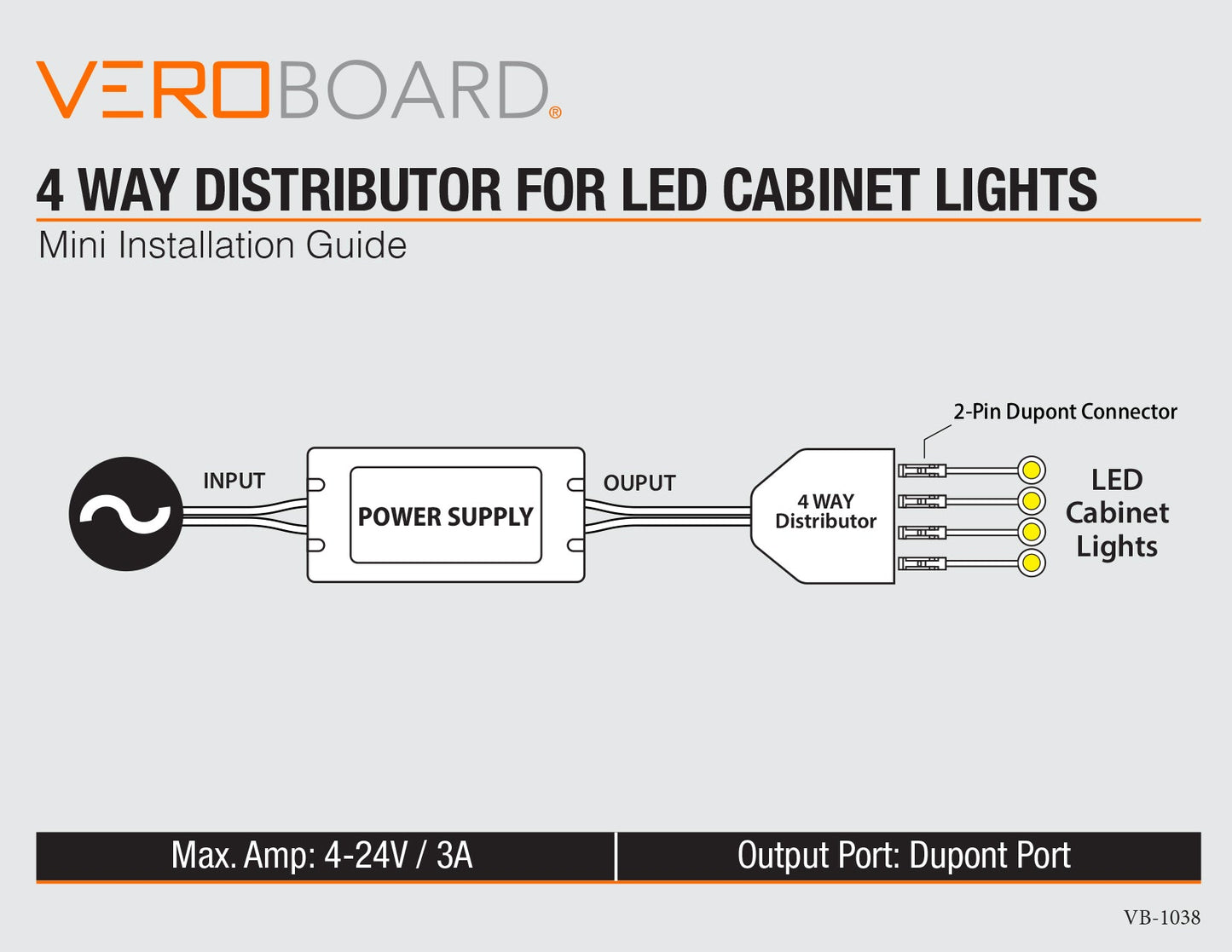 4 Way Distributor Box 2-pin DuPont Terminal for LED Cabinet Lights Type LED4