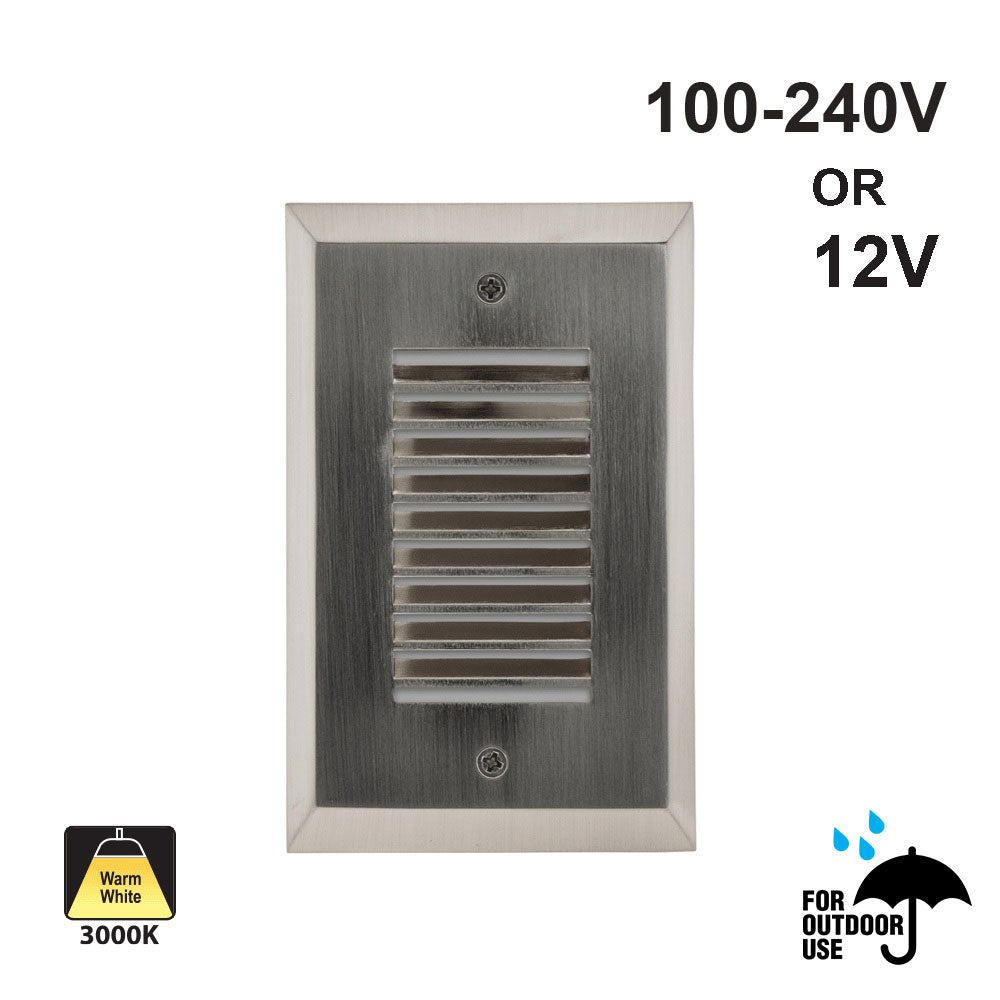 Vertical RT05HV Single Gang LED Step light, 100-240V or 12V 2W 3000K(Warm White) Brushed Nickel
