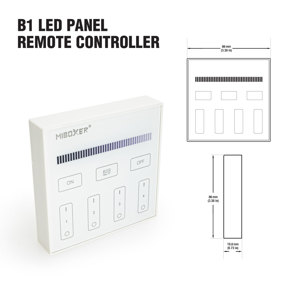 Mi-Light B1 4-Zone Single Color Brightness Dimming Smart Touch Panel Remote Controller, works with FUT036 - GekPower