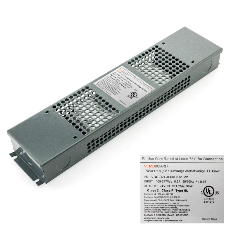 VEROBOARD 24V 30W Triac/0-10V Dimmable LED Driver (Multi Dimming with Junction Box) VBD-024-030VTD2JV2