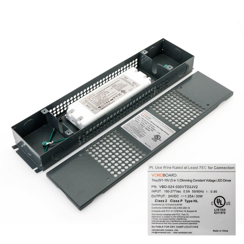 VEROBOARD 24V 30W Triac/0-10V Dimmable LED Driver (Multi Dimming with Junction Box) VBD-024-030VTD2JV2