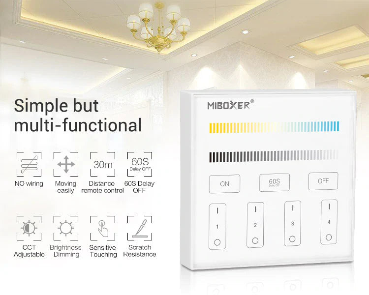 Mi-Light B2 4-Zone Adjustable Color Temperature Panel Remote Controller, works with FUT035 - GekPower