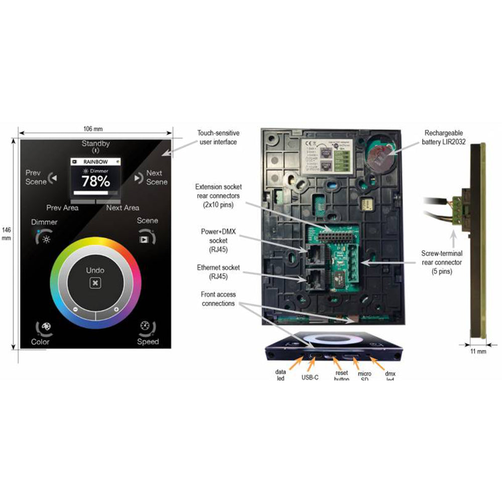 Nicolaudie Architectural STICK-DE3-BLK Touch Screen DMX Wall Controller Black