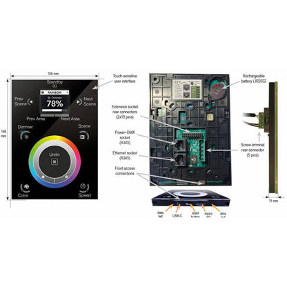 Nicolaudie Architectural STICK-DE3-BLK Touch Screen DMX Wall Controller Black