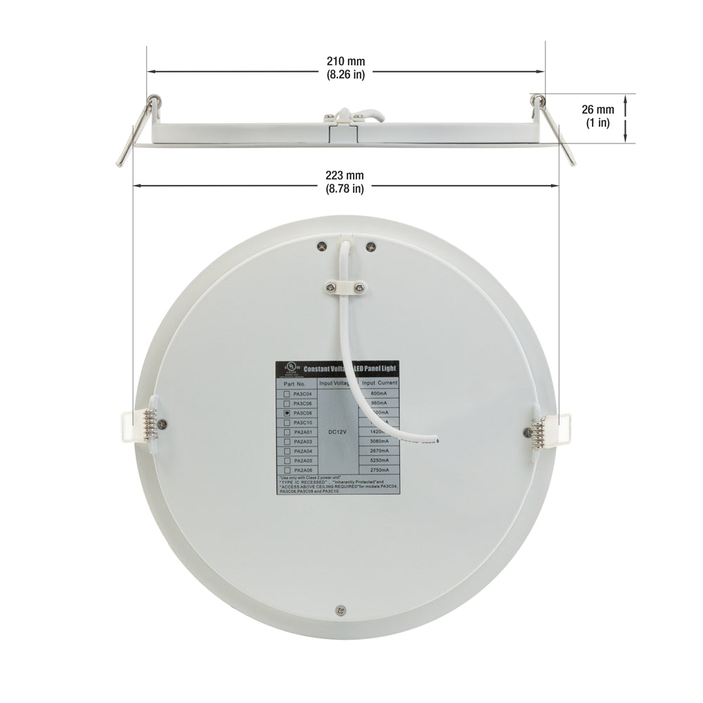 8 inch Low Voltage Dimmable LED Panel Light PA3C08, 12V 18W 3000K(Warm White) - GekPower