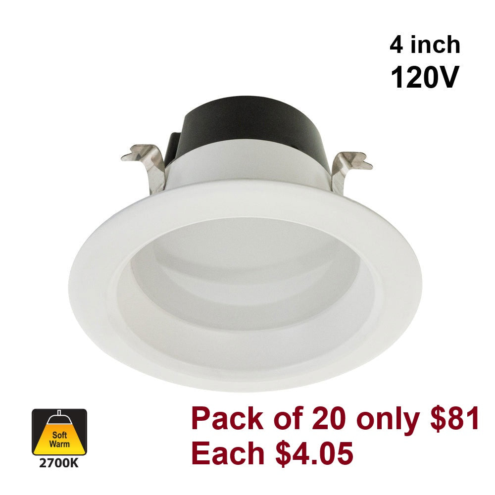 Pack of 20, 4 inch Retrofit Dimmable Recessed LED Downlight / Ceiling Light  LT-US-D49W2278E-02, 120V 9W 2700K(Soft White) (Store Pickup Only)