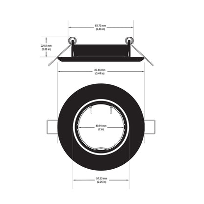 T-69 MR16 Light Fixture (Black), 2.5 inch Round Recessed Surface Adjustable Gimbal Trim - GekPower