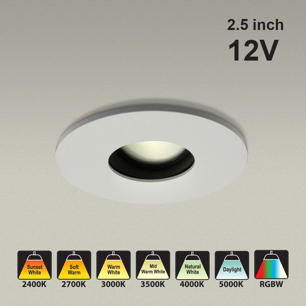 VBD-MTR-5W 12V Low Voltage IC Rated Downlight LED Light Fixture, 2.5 inch Round White