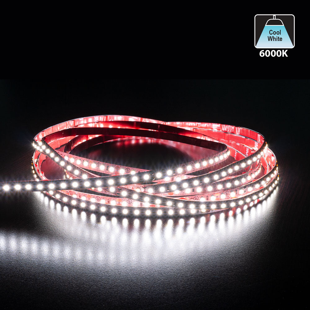 5M(16.4ft) Indoor LED Strip 3528, 12V 3(w/ft) 255-290(Lm/ft) 120(LEDs/m) 6K(Cool White) - GekPower