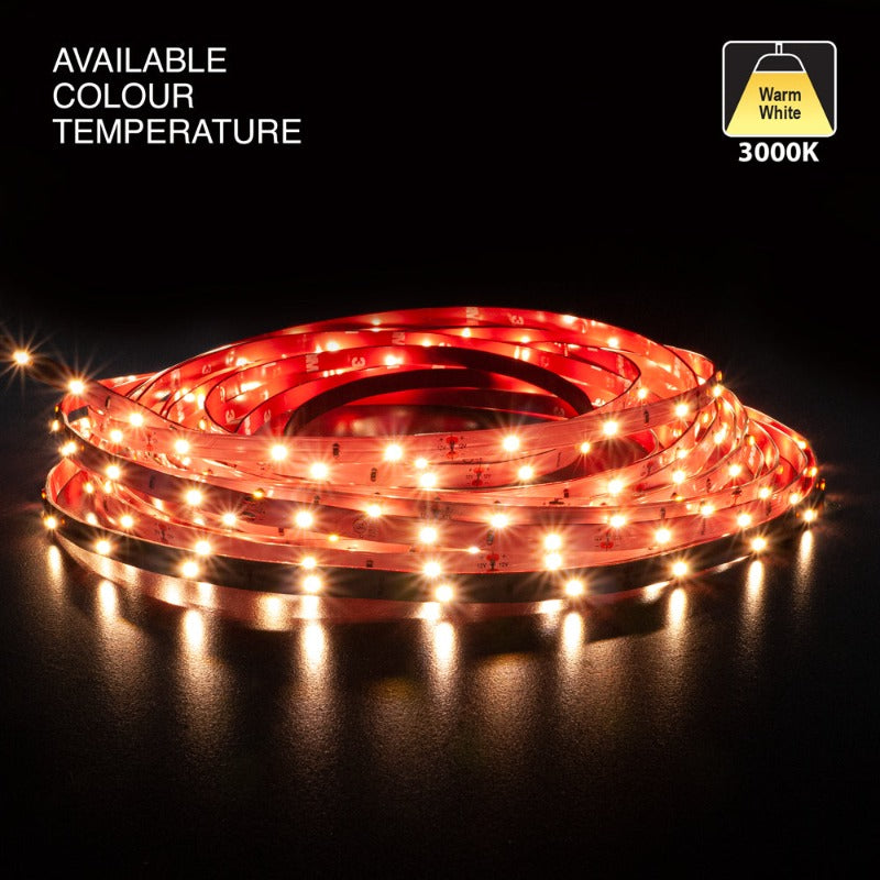 10M(32.8ft) Indoor LED Strip 3528, 12V 0.75(w/ft) 63-72(Lm/ft) 30(LEDs/m) 3K(Warm White) - GekPower