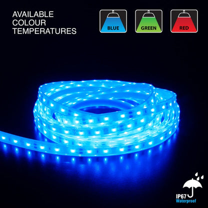 5M(16.4ft) Waterproof LED Strip 3528, 12V 1.5(w/ft) CCT(Blue, Green Red) - GekPower