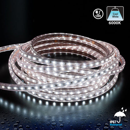 50M(164ft) Waterproof LED Strip 2835, High Voltage LED Strip Light with Power Plug, 120V 2(w/ft) 200(Lm/ft) CCT(3K, 6K) - GekPower