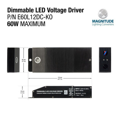 Magnitude Electronic E60L12DC-KO Dimmable Constant Voltage LED Driver, 12V 60W - GekPower