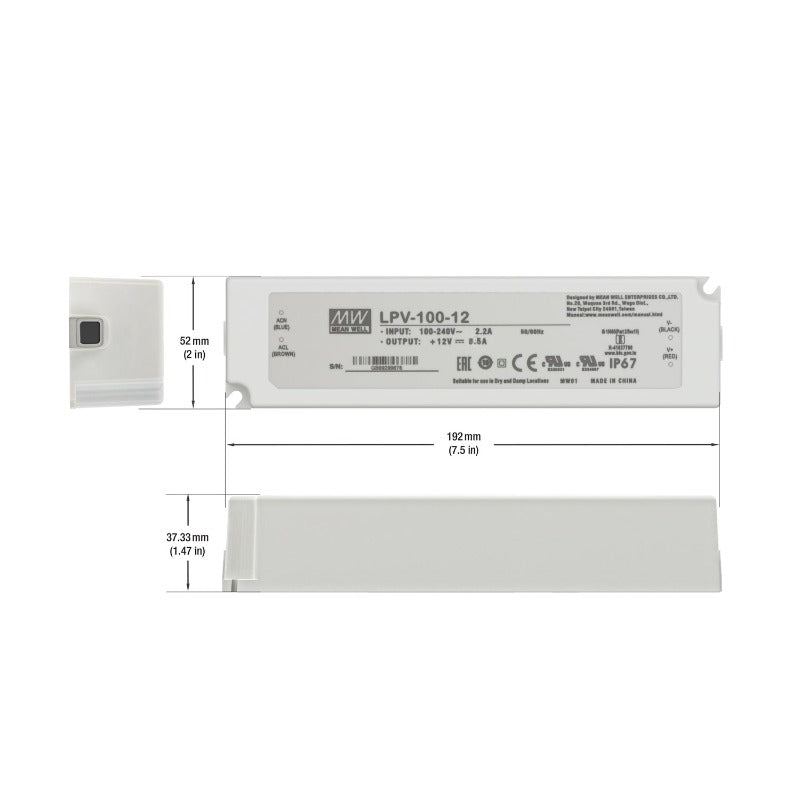 Mean Well LPV-100-12 Non-Dimmable LED Driver, 12V 8.5A 100W - GekPower