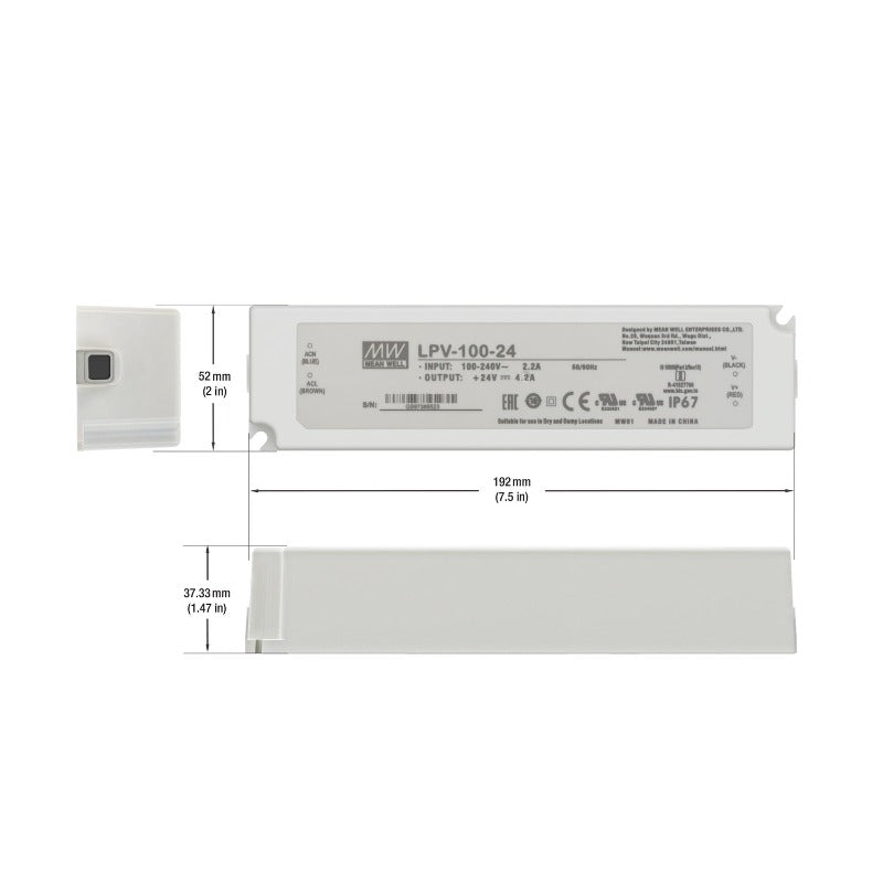 Mean Well LPV-100-24 Non-Dimmable LED Driver, 24V 4.2A 100W - GekPower