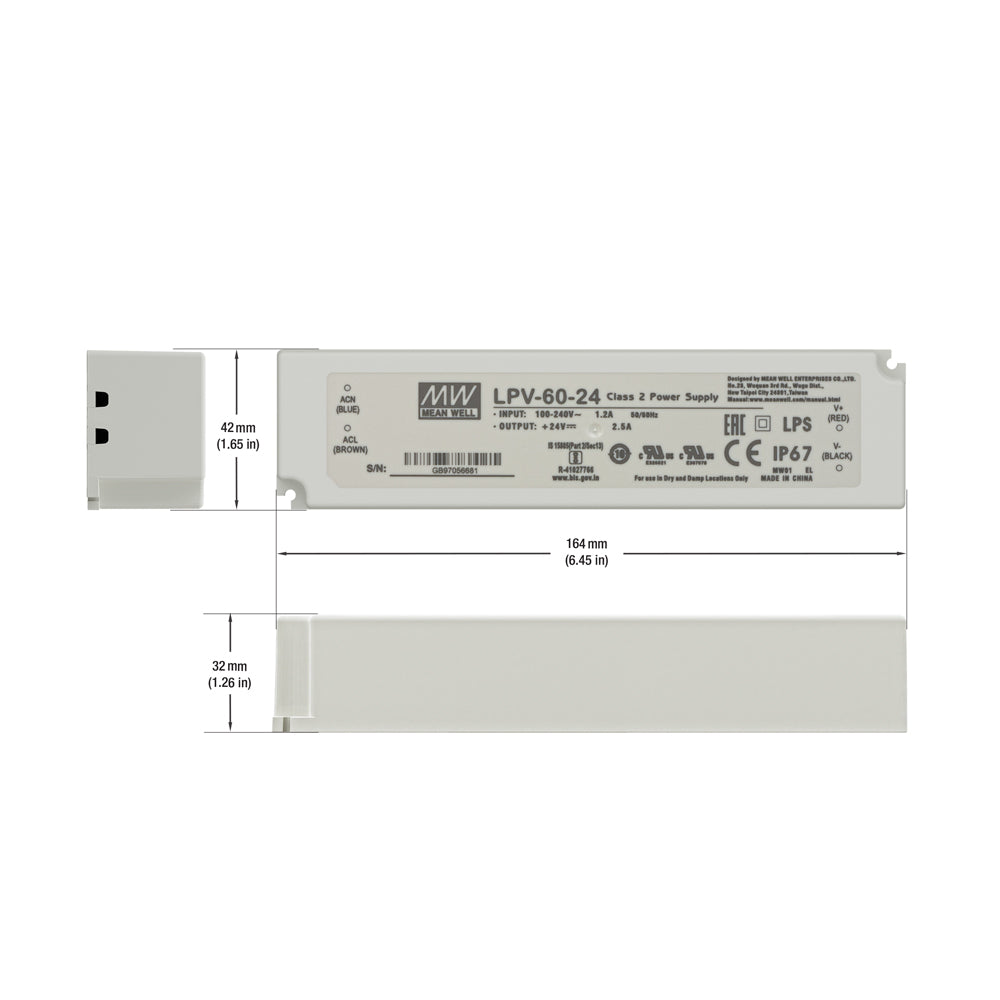 Mean Well LPV-60-24 Non-Dimmable LED Driver, 24V 2.5A 60W - GekPower