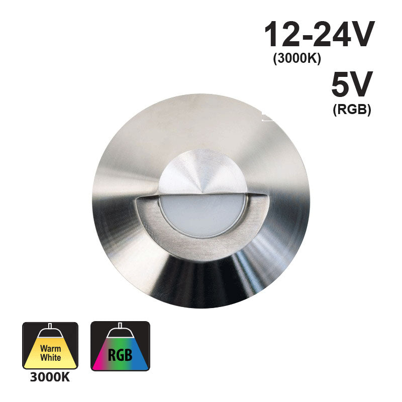 Round Outdoor Dimmable LED Step Light/ Pathway Light Flat Bevel Trim Stainless Steel TYPE4 3000K, RGB