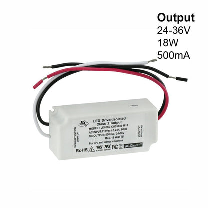 ES LD018D-CU05036-M18 Constant Current LED Driver, 500mA 24-36V 18W max, gekpower