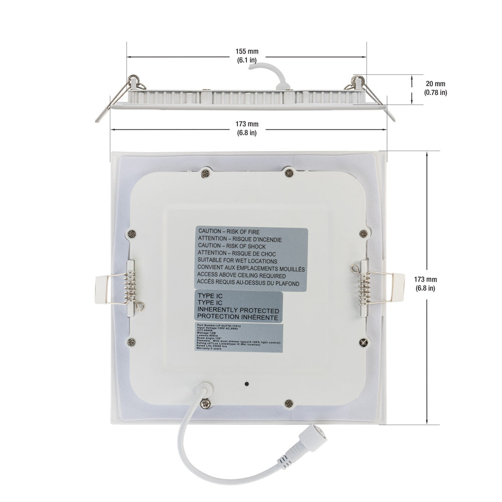 6 inch Square Dimmable Recessed LED Downlight / Ceiling Light 120V 12W 4000K(Natural White), gekpower