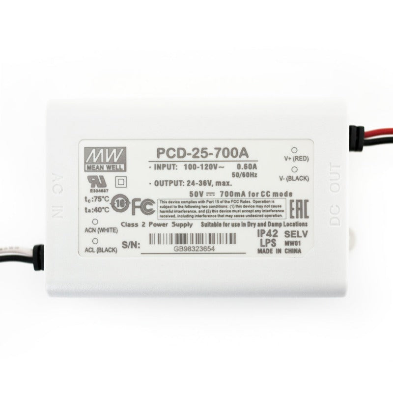 Mean Well PCD-25-700A Constant Current LED Driver, 700mA 24-36V 25W, gekpower