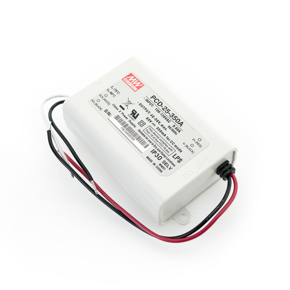 Mean Well PCD-25-350A Constant Current LED Driver, 350mA 40-58V 20W, gekpower