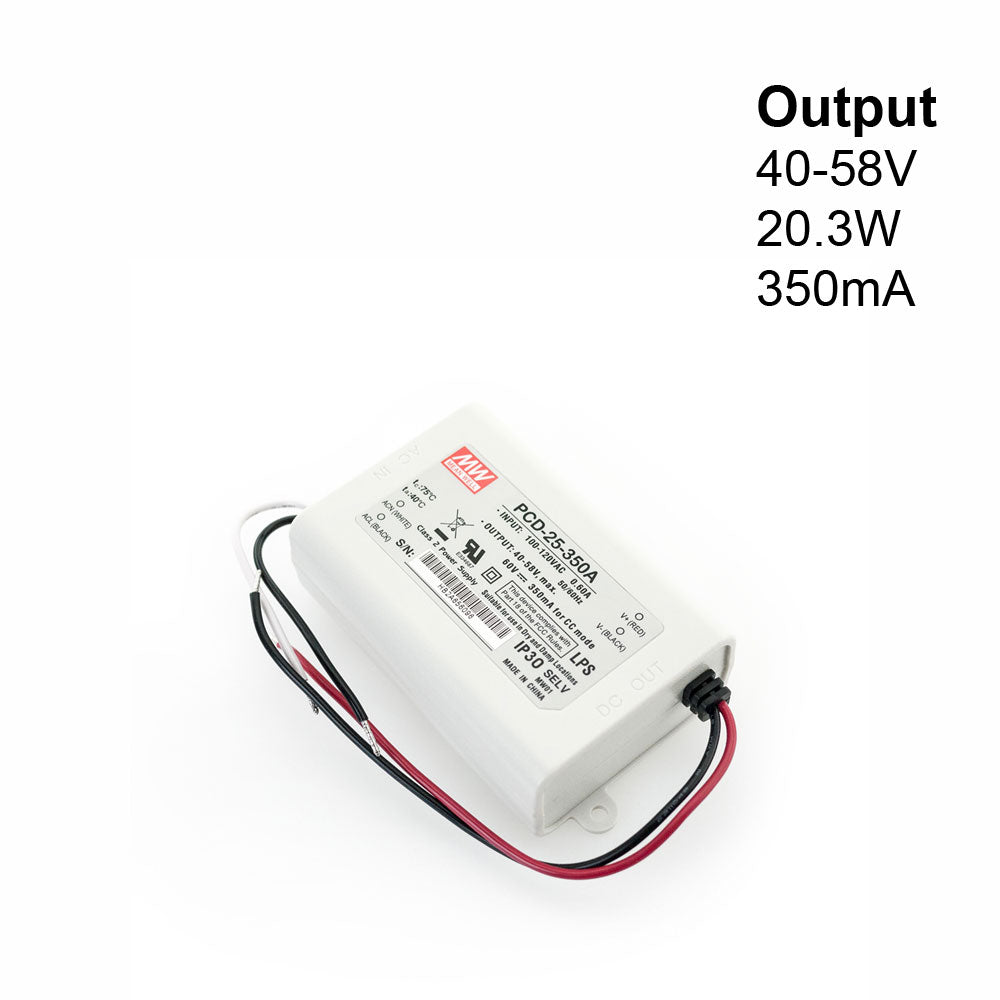 Mean Well PCD-25-350A Constant Current LED Driver, 350mA 40-58V 20W, gekpower