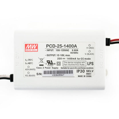 Constant Current LED Driver 1400mA 12-18V 25W  PCD-25-1400A