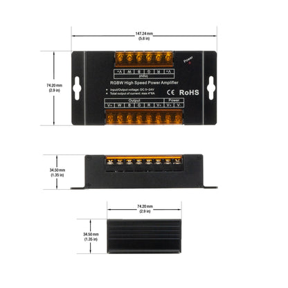 RGBW High Speed Power Amplifier 5-24V 4 Channels for RGBW lights Dimensions