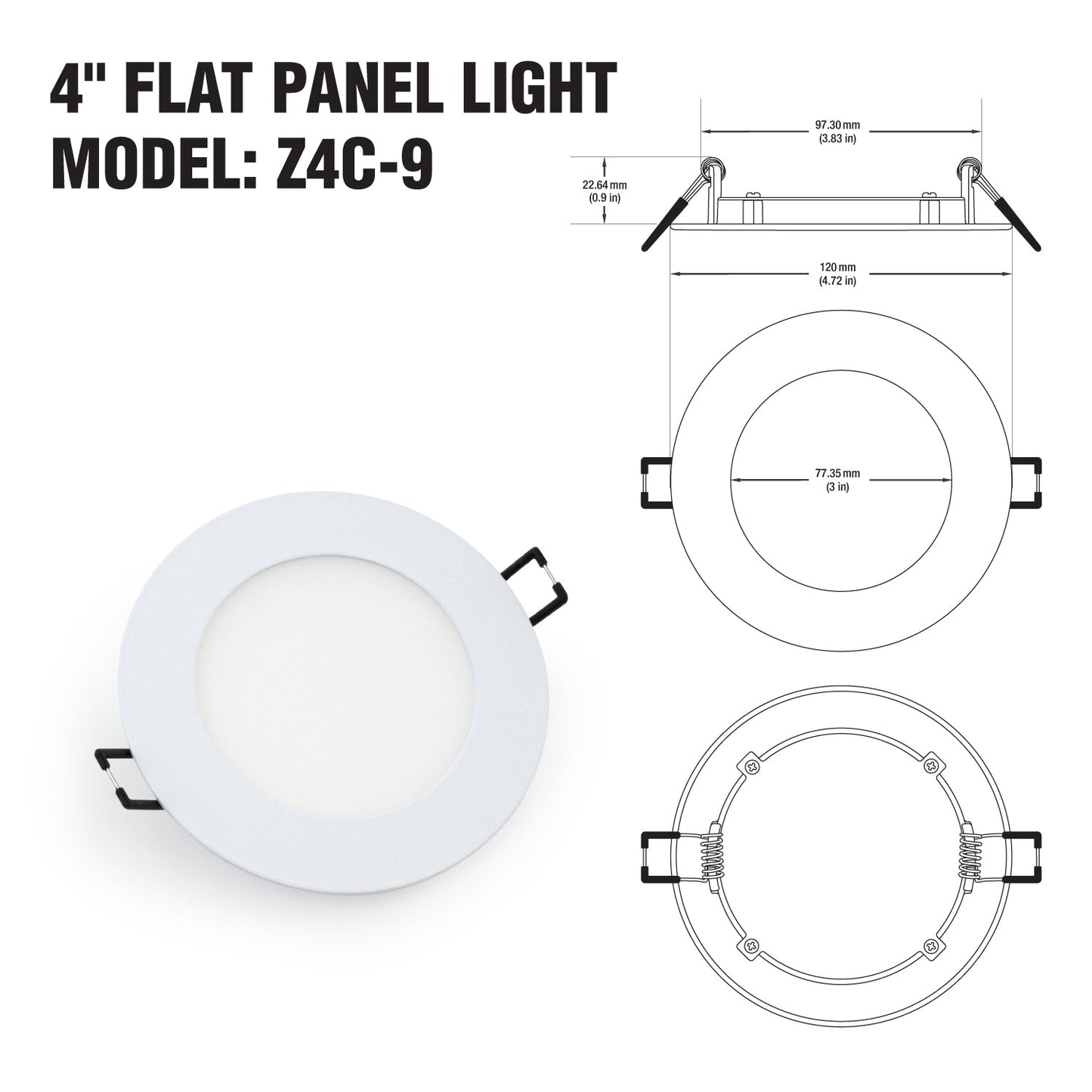 4 inch LED Flat Panel Light Dimmable with Selectable Color Temperature Z4C-9 (3CCT), 120V 9W - GekPower