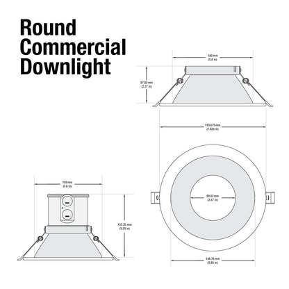 6 inch Commercial Recessed LED Downlight / Ceiling Light with Reflector Round Trim, 120-347V 20W, gekpower