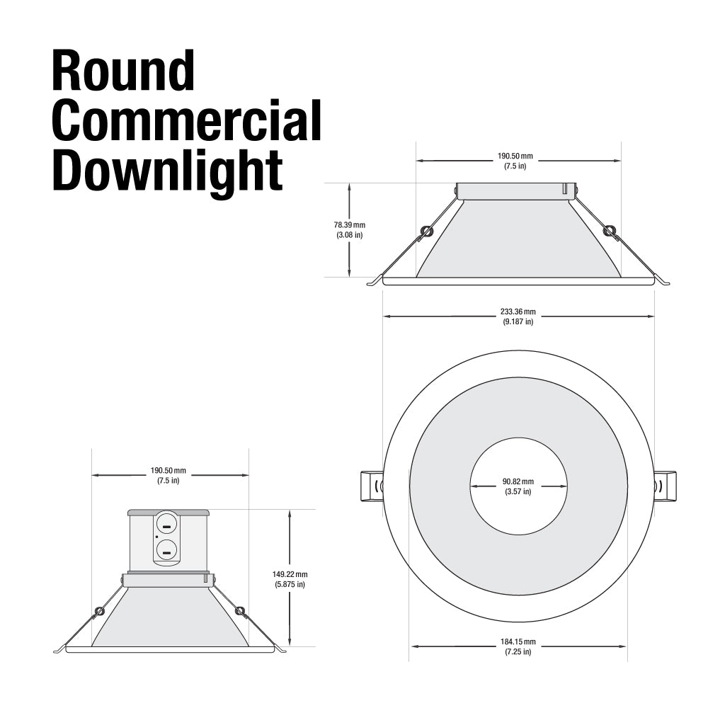 8 inch Commercial Recessed LED Downlight / Ceiling Light Reflector Round Trim, 120-347V 20W, gekpower