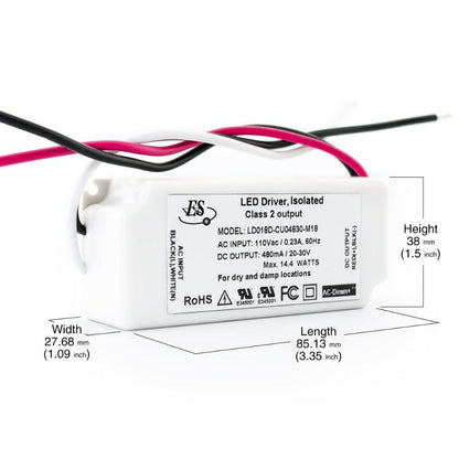 ES LD018D-CU04830-M18 Constant Current LED Driver, 480mA 24-30V 14.4W max, gekpower