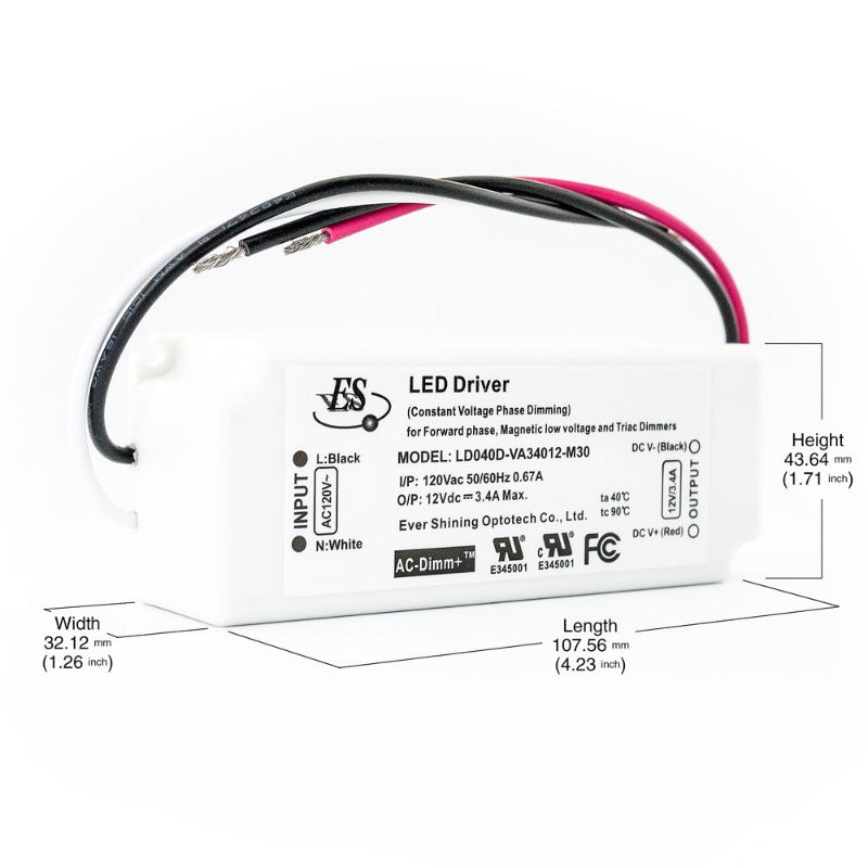 ES SQJ-Box Constant Voltage LED Driver 12V 3.4A 40W LD040D-VA34012-M30