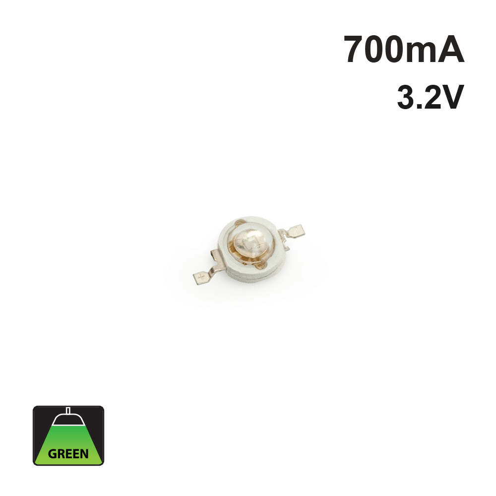 3 Watt SMD LED, 700mA, 180-200lm, Green, 3.2V