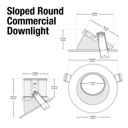 4 inch Commercial Recessed LED Downlight / Ceiling Light with Sloped Ceiling Reflector Round Trim, 120-347V 20W, gekpower