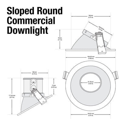 6 inch Commercial Recessed LED Downlight / Ceiling Light Sloped Ceiling Reflector Round Trim, 120-347V 20W, gekpower