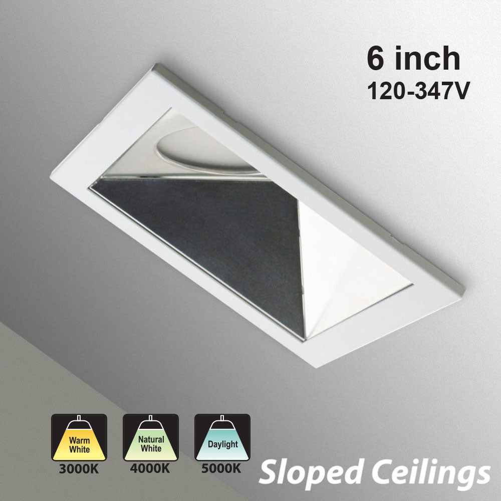 6 inch Commercial Recessed LED Downlight / Ceiling Light with Sloped Ceiling Reflector Square Trim, 120-347V 20W, gekpower