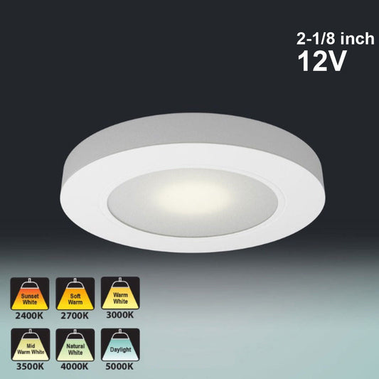 VBUN-R25-12V-White Round LED Cabinet Lights, 12V 2.5W CCT(2.4K, 2.7K, 3K, 3.5K, 4K, 5K)