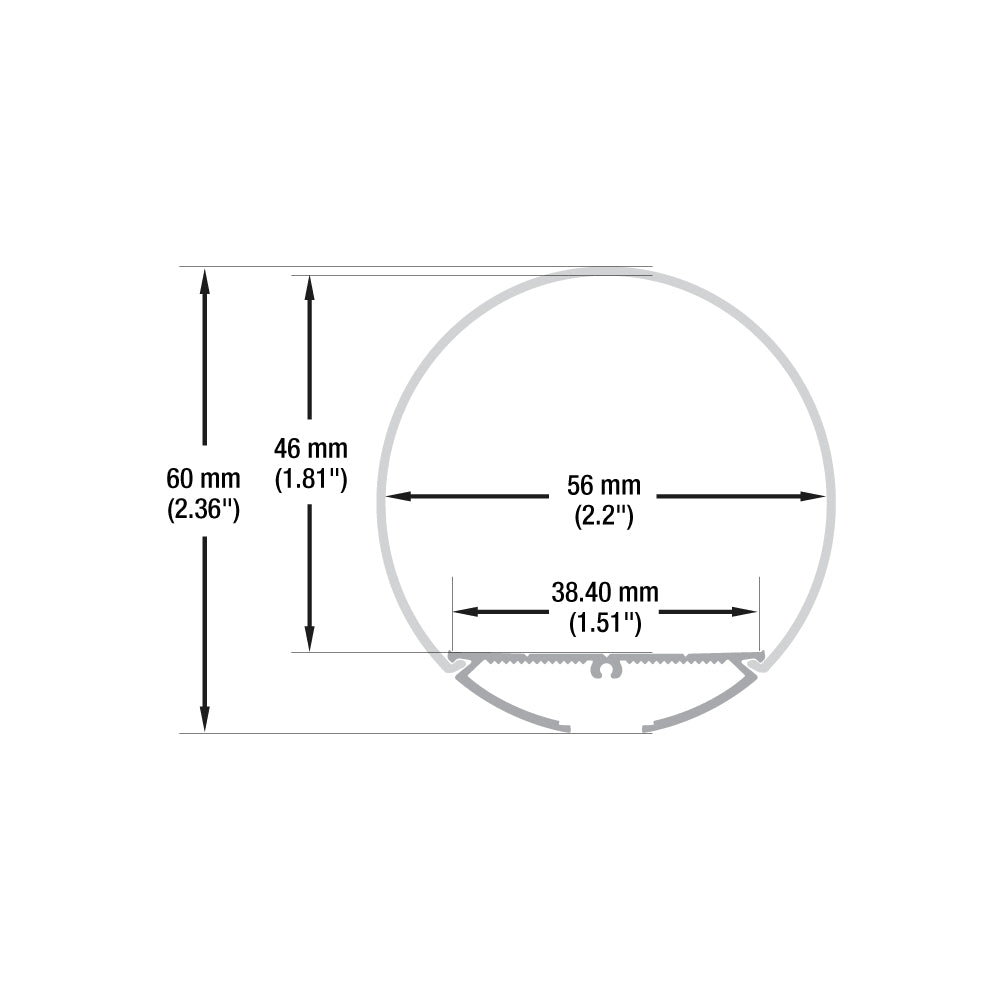 Round 60mm(2.36in) Diameter Diffuser Linear LED Channel 2Meters(6.5ft) VBD-CH-R3-2