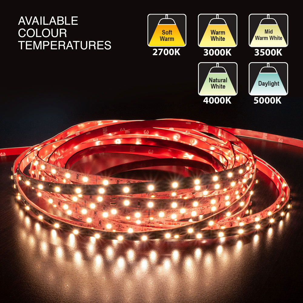 10M(32.8ft) Indoor LED Strip Light 3528, 12V 1.5(w/ft) 128-146(Lm/ft) 60(LEDs/m) CCT(2.7K, 3K, 3.5K, 4K, 5K), GEKPOWER