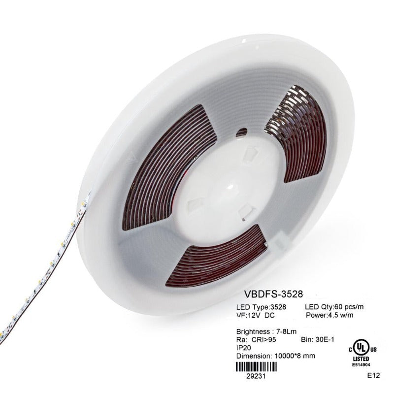 10M(32.8ft) Indoor LED Strip Light 3528, 12V 1.5(w/ft) 128-146(Lm/ft) 60(LEDs/m) CCT(2.7K, 3K, 3.5K, 4K, 5K), GEKPOWER