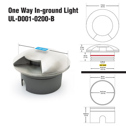 One way Inground light Outdoor Round Recessed, 24V 2W 3000K(Warm White)