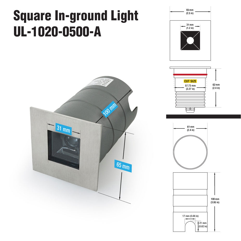 Outdoor Square Inground light 10° lens, 24V 5W 3000K(Warm White)