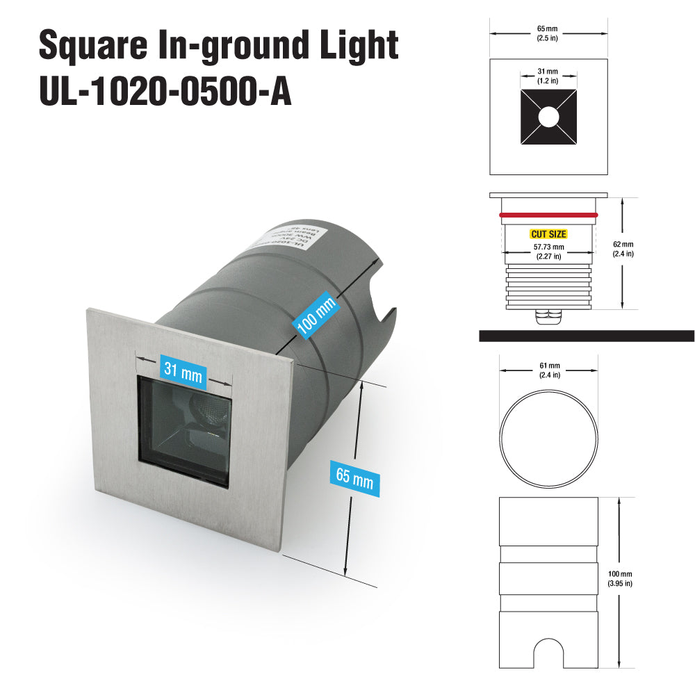 Outdoor Square Inground light 36° lens, 24V 5W 3000K(Warm White)