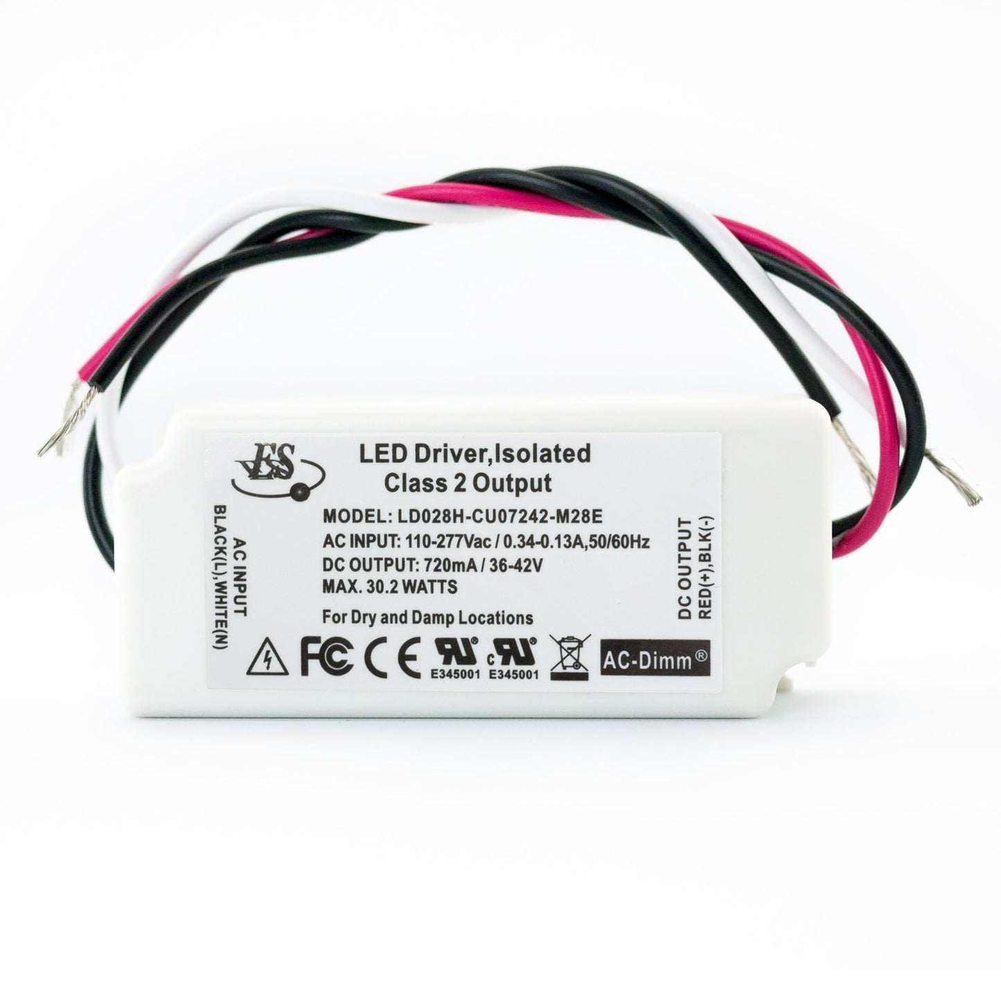 ES Constant Current LED Driver 720mA 36-42V 30W LD028H-CU07242-M28E