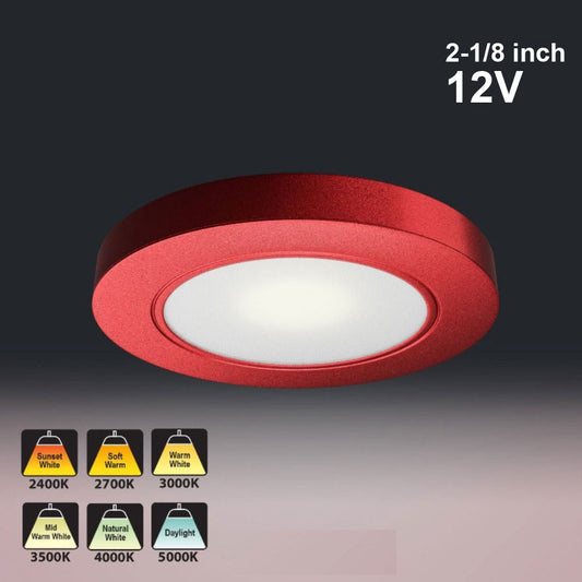 VBUN-R25-12V-Red Round LED Cabinet Lights, 12V 2.5W CCT(2.4K, 2.7K, 3K, 3.5K, 4K, 5K)